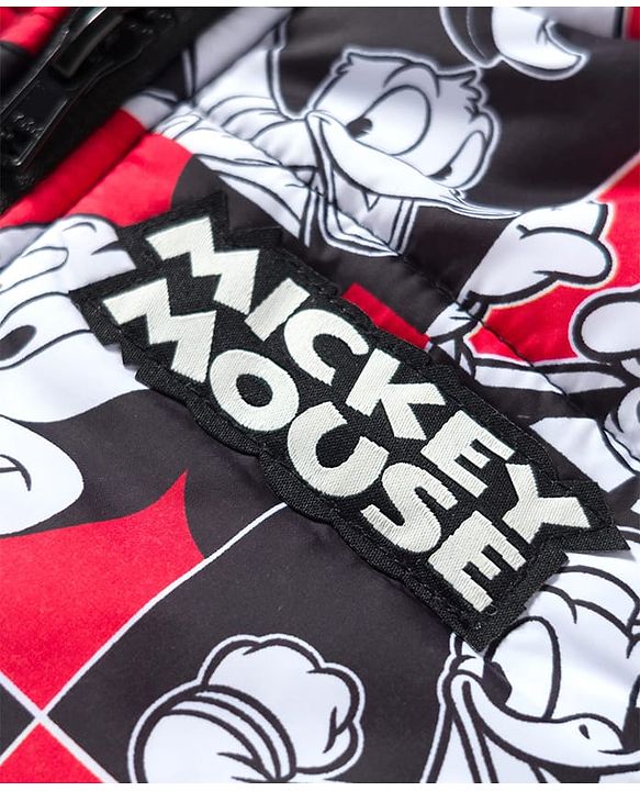 Babyhug Disney Woven Full Sleeves Hooded Winter Jacket With Mickey & Friends Print - Red