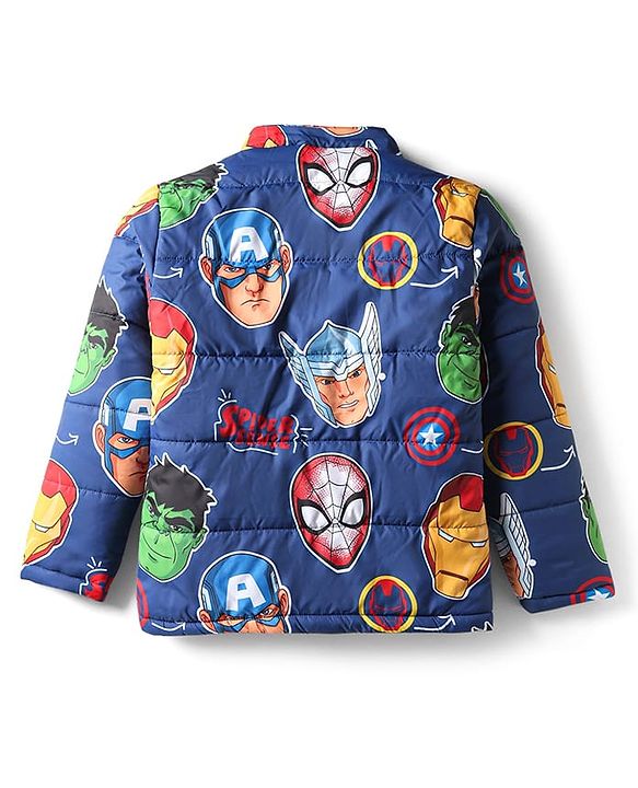 Pine Kids Marvel Woven Full Sleeves Winter Jacket With Avengers Print & Detachable Hood - Navy Blue
