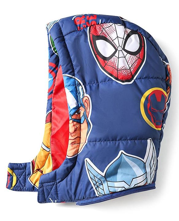 Pine Kids Marvel Woven Full Sleeves Winter Jacket With Avengers Print & Detachable Hood - Navy Blue