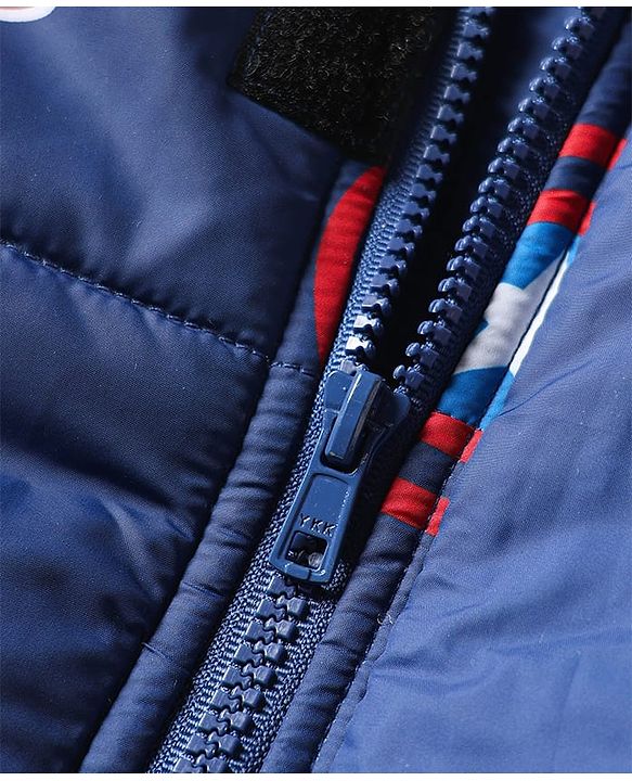 Pine Kids Marvel Woven Full Sleeves Winter Jacket With Avengers Print & Detachable Hood - Navy Blue