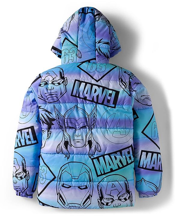 Pine Kids Marvel Woven Full Sleeves Hooded Padded Jacket with Avengers Graphic - Blue