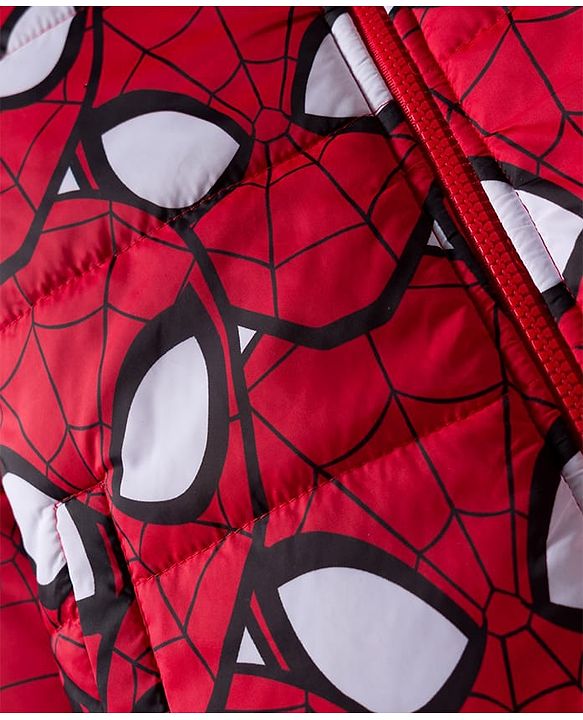 Pine Kids Marvel Woven Full Sleeves Hooded Padded Jacket with Spider man Print - Red