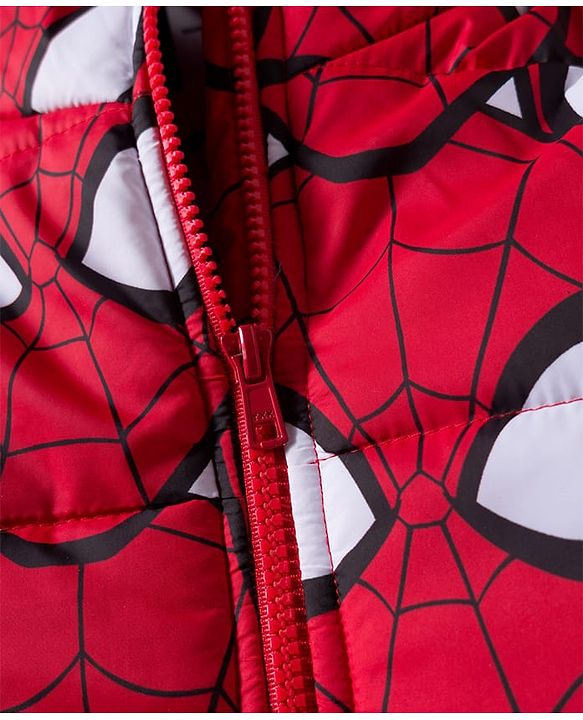 Pine Kids Marvel Woven Full Sleeves Hooded Padded Jacket with Spider man Print - Red