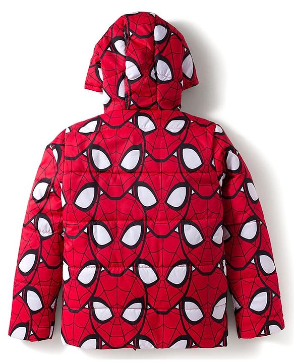 Pine Kids Marvel Woven Full Sleeves Hooded Padded Jacket with Spider man Print - Red