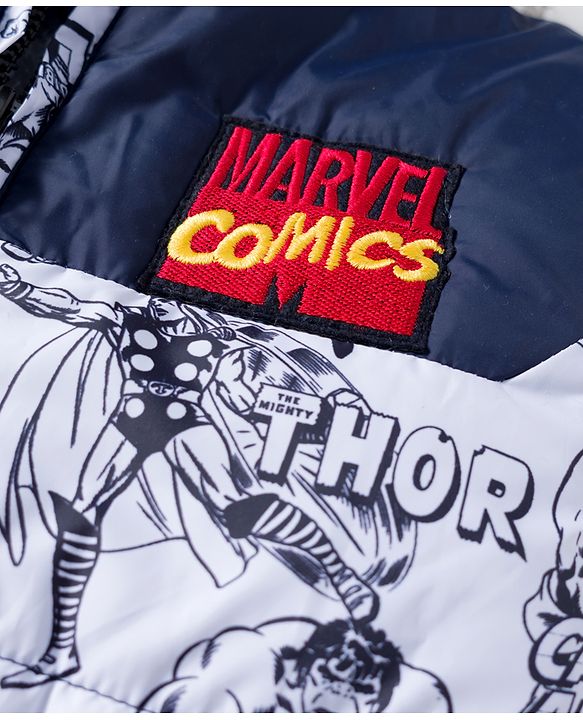 Pine Kids Marvel Woven Full Sleeves Padded Jacket with Detachable Hood & Avengers Print - Multicolor