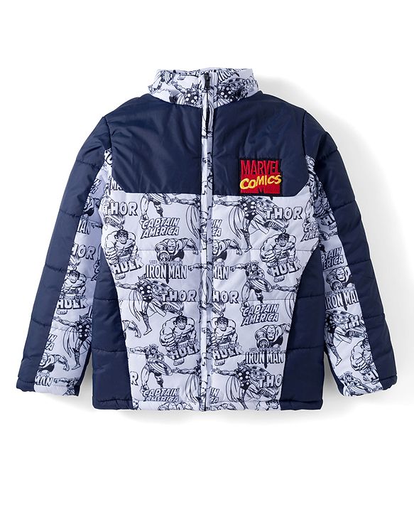 Pine Kids Marvel Woven Full Sleeves Padded Jacket with Detachable Hood & Avengers Print - Multicolor