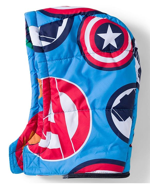 Babyhug Marvel Woven Full Sleeves Hooded Padded Jacket With Avengers Print & Detachable Hood - Blue