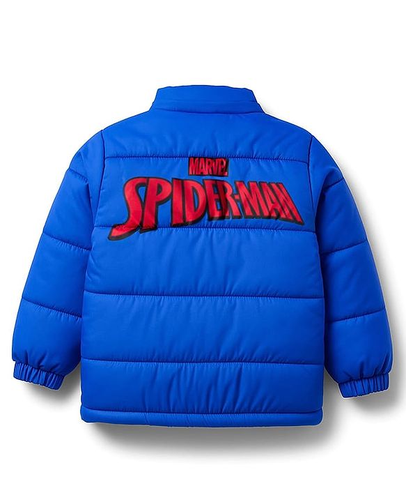 Babyhug Marvel Woven Full Sleeves Hooded Winter Jacket With Spider Man Graphics - Blue