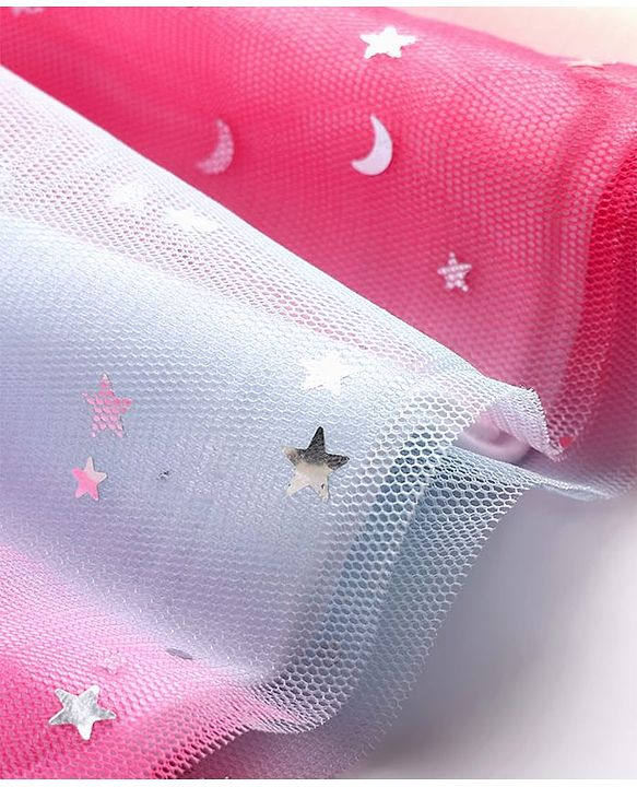 Babyhug Cotton Knit Half Sleeves Frock With Hairband & Butterfly Print - Pink & White