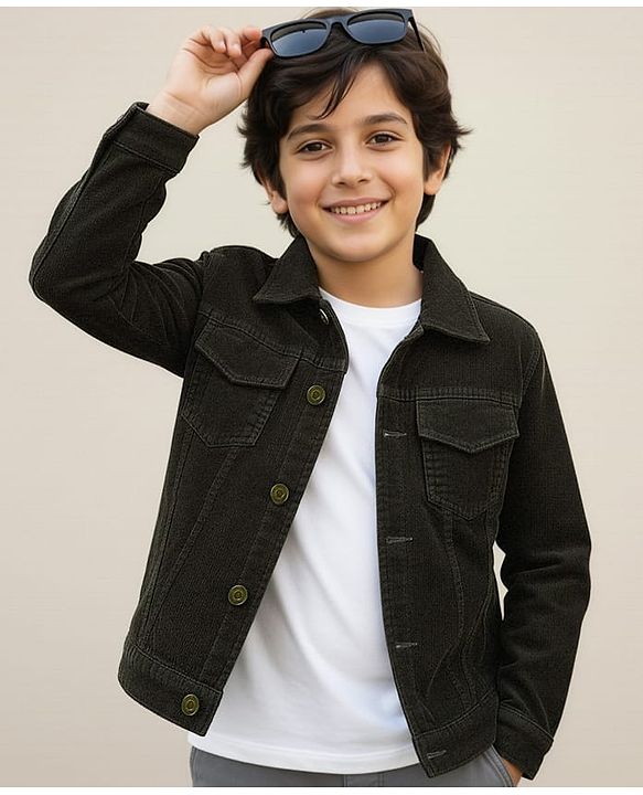 Pine Kids Cotton Woven Full Sleeves Solid Coloured Jacket - Olive Green