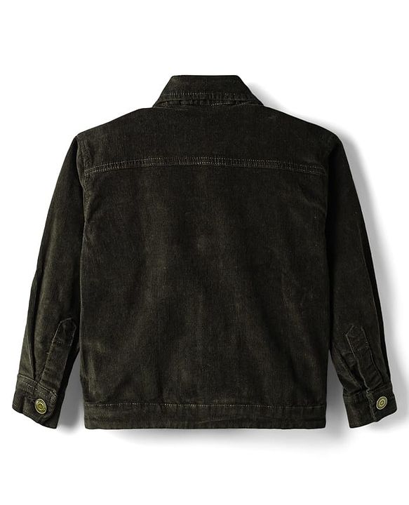 Pine Kids Cotton Woven Full Sleeves Solid Coloured Jacket - Olive Green