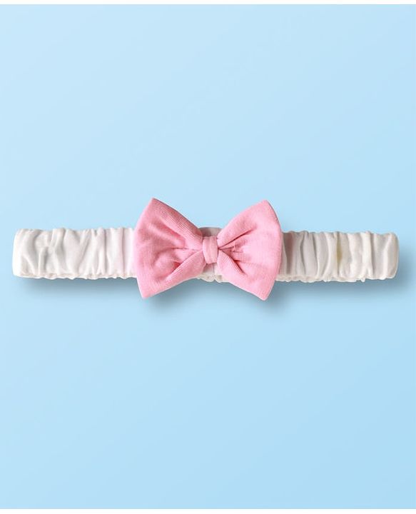 Babyhug Cotton Knit Cap Sleeves Cat Printed Frock With Bloomers & Headband - White & Pink