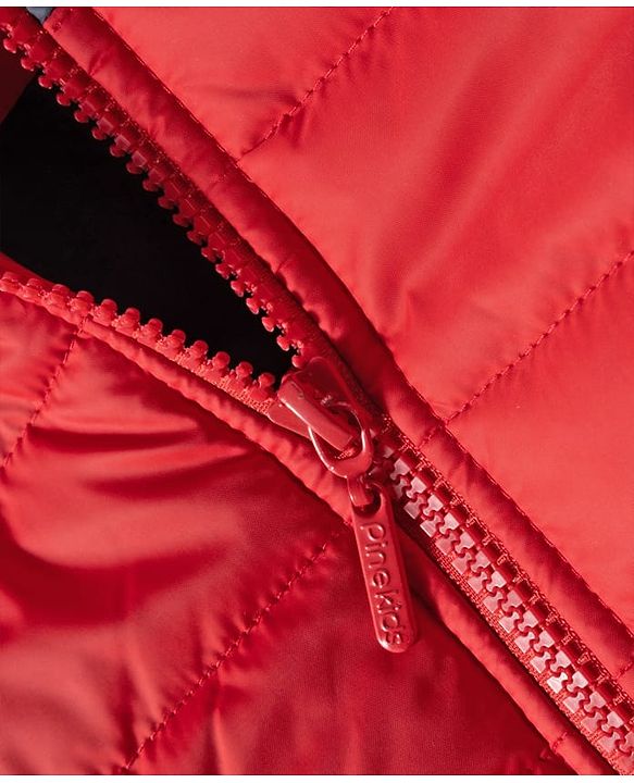 Pine Kids Woven Full Sleeves Font Open Color Block Padded Hooded Jacket  & Pocket - Red & White