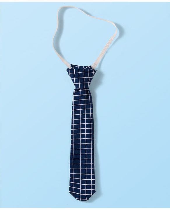 Babyhug Cotton Knit Full Sleeves Party Romper Checked Design & Tie Detailing With Cap - Grey & Navy Blue