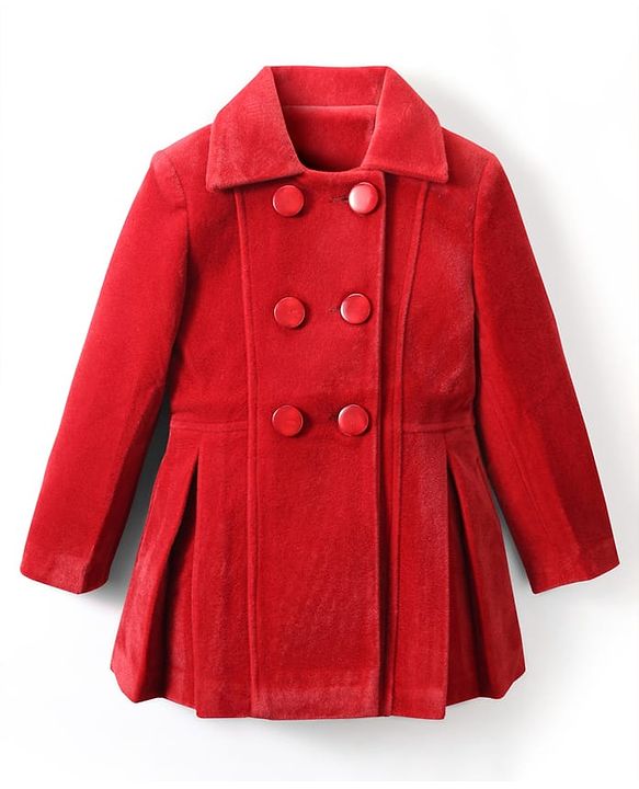 Pine Kids Woven Full Sleeves Solid Color Overcoat - Red