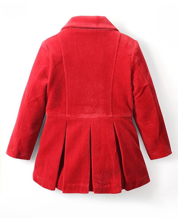 Pine Kids Woven Full Sleeves Solid Color Overcoat - Red