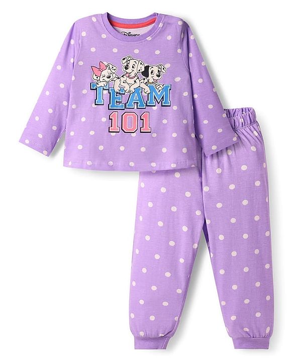 Babyhug Disney 100% Cotton Full Sleeves Round Neck Night Suit With 101 Dalmatians Graphics - Lavender