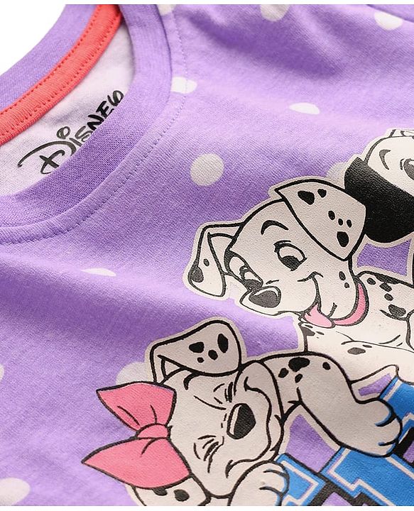 Babyhug Disney 100% Cotton Full Sleeves Round Neck Night Suit With 101 Dalmatians Graphics - Lavender
