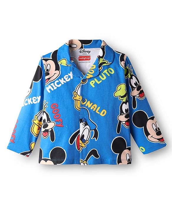 Babyhug Disney Single Jersey Knit Full Sleeves Co-ords Night Suit With Mickey & Friends Print - Blue