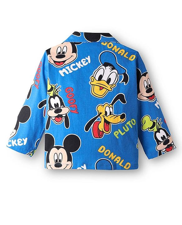 Babyhug Disney Single Jersey Knit Full Sleeves Co-ords Night Suit With Mickey & Friends Print - Blue