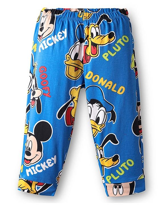 Babyhug Disney Single Jersey Knit Full Sleeves Co-ords Night Suit With Mickey & Friends Print - Blue