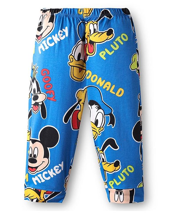 Babyhug Disney Single Jersey Knit Full Sleeves Co-ords Night Suit With Mickey & Friends Print - Blue