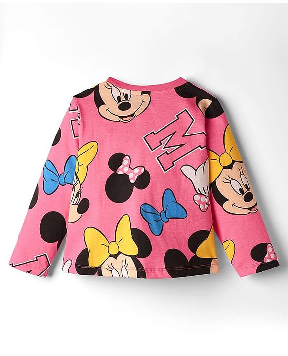 Babyhug Disney 100% Cotton Full Sleeves Night Suit With Minnie Mouse Print - Dark Pink