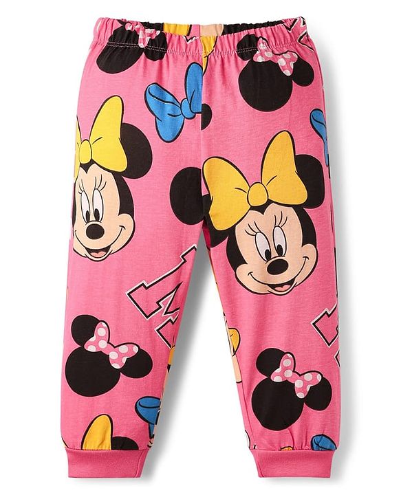 Babyhug Disney 100% Cotton Full Sleeves Night Suit With Minnie Mouse Print - Dark Pink