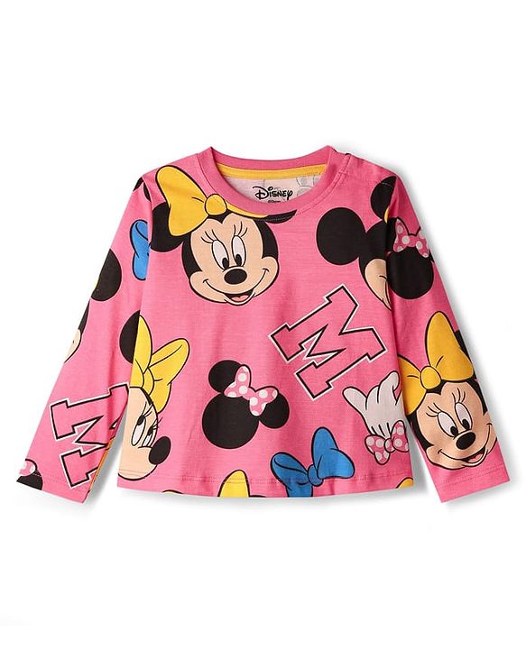 Babyhug Disney 100% Cotton Full Sleeves Night Suit With Minnie Mouse Print - Dark Pink