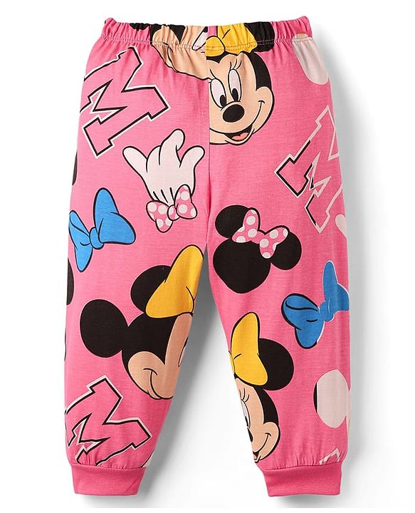Babyhug Disney 100% Cotton Full Sleeves Night Suit With Minnie Mouse Print - Dark Pink
