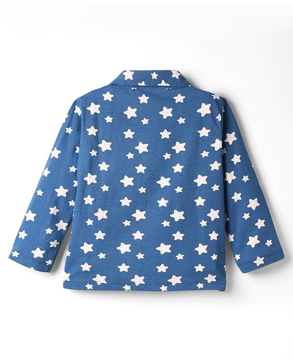 Babyhug Disney 100% Cotton Full Sleeves Front Open Co-Ords Night Suit With Mickey Mouse Graphics - Navy Blue