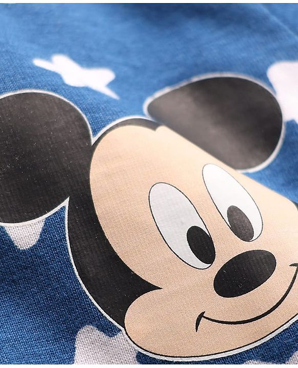 Babyhug Disney 100% Cotton Full Sleeves Front Open Co-Ords Night Suit With Mickey Mouse Graphics - Navy Blue