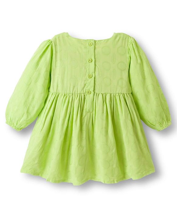 Babyhug Cotton Woven Full Sleeves Frock With Floral Embroidery - Light Green