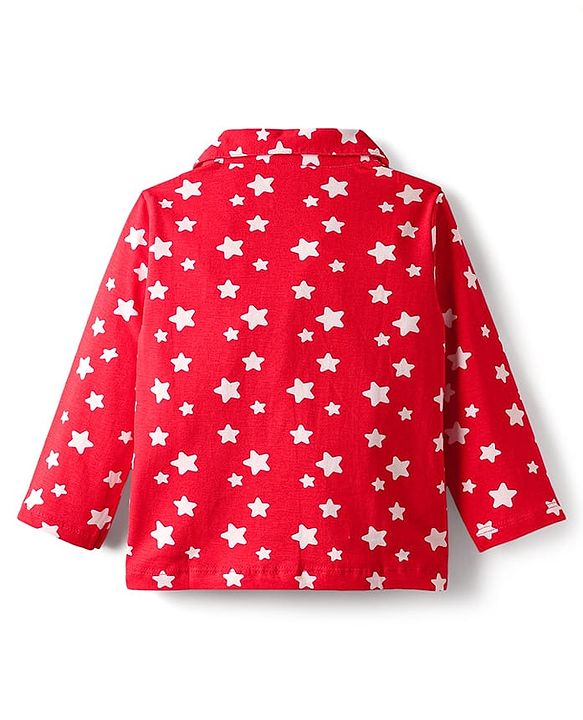 Babyhug Disney Single Jersey Knit Full Sleeves Night Suit With Minnie Mouse Print - Red