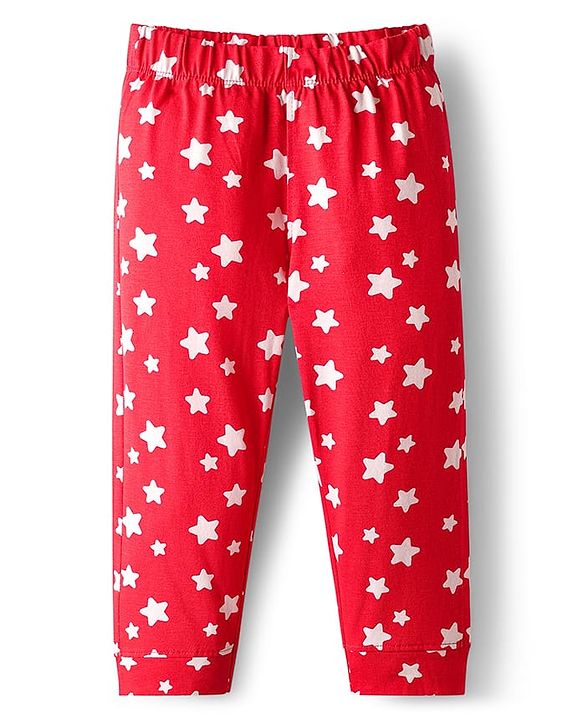 Babyhug Disney Single Jersey Knit Full Sleeves Night Suit With Minnie Mouse Print - Red