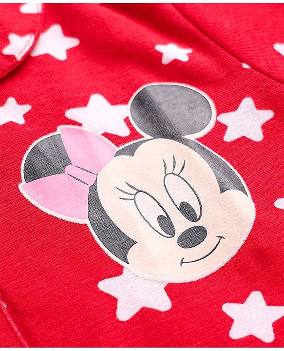 Babyhug Disney Single Jersey Knit Full Sleeves Night Suit With Minnie Mouse Print - Red