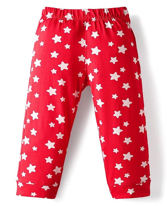Babyhug Disney Single Jersey Knit Full Sleeves Night Suit With Minnie Mouse Print - Red