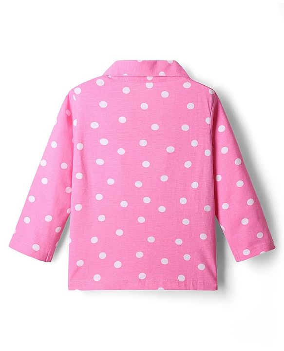 Babyhug Disney Single Jersey Knit Full Sleeves Front Open Night Suit with Minnie Mouse Graphics - Pink