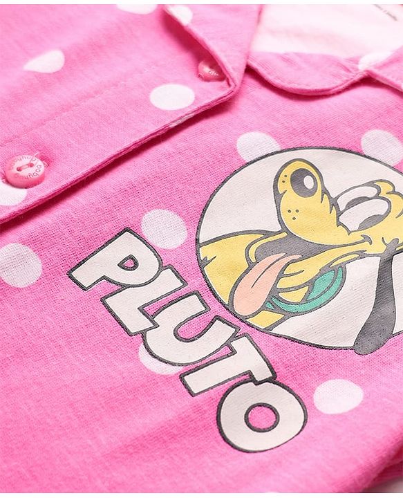 Babyhug Disney Single Jersey Knit Full Sleeves Front Open Night Suit with Minnie Mouse Graphics - Pink
