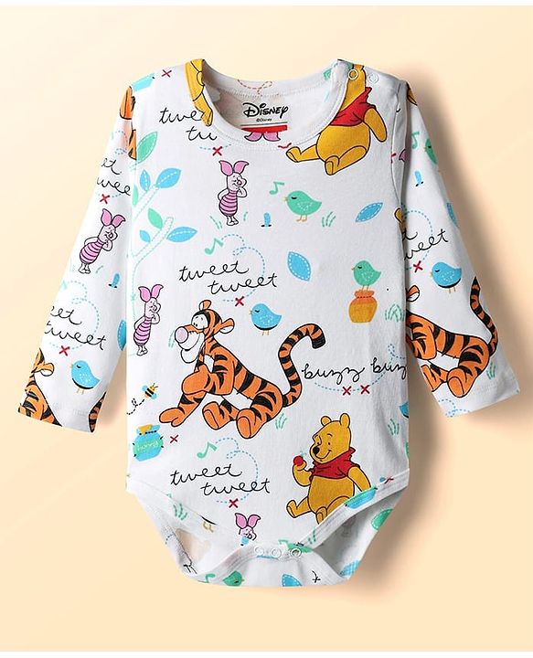 Babyhug Disney Interlock Knit Full Sleeves Onesies With Winnie & Friends Graphic Pack Of 3 - Blue White & Green