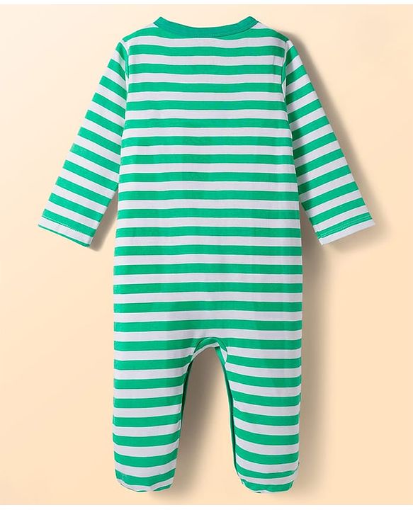 Babyhug Disney Interlock Knit Full Sleeves Footed Sleepsuit With Winnie & Friend Graphics Pack Of 2 - Green & White