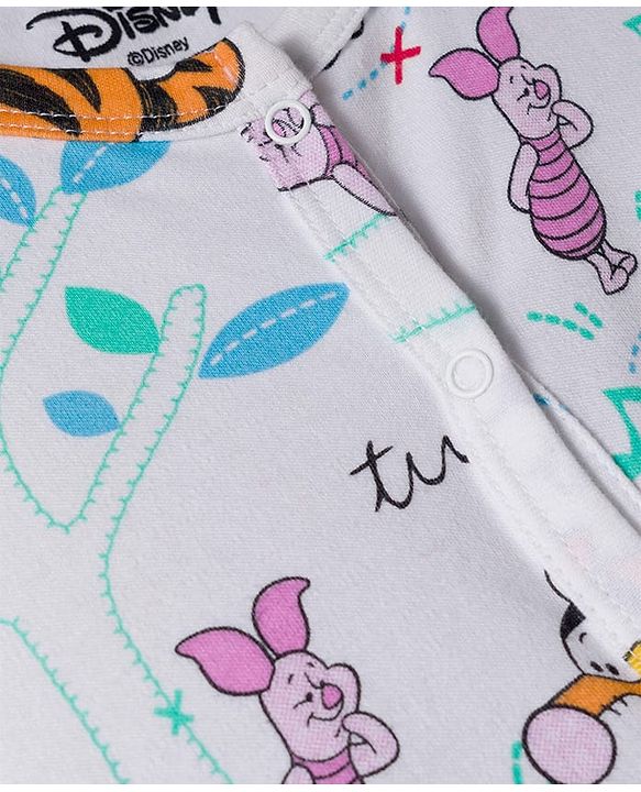 Babyhug Disney Interlock Knit Full Sleeves Footed Sleepsuit With Winnie & Friend Graphics Pack Of 2 - Green & White