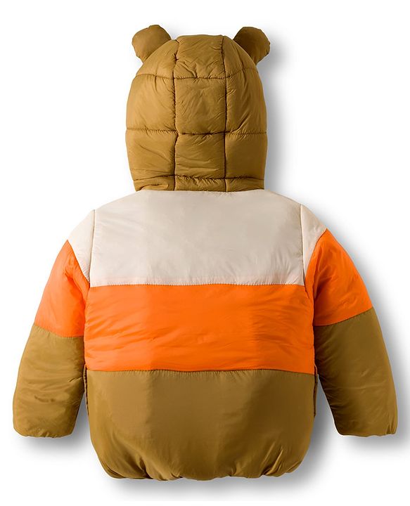 Babyhug Woven Full Sleeves Hooded Padded Jacket With Ear Applique - Beige