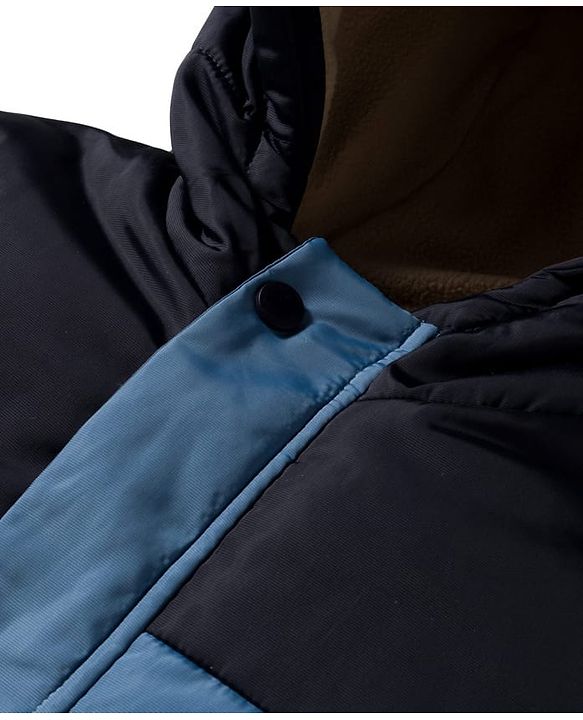 Babyhug Woven Full Sleeves Solid Hooded Padded Jacket - Blue