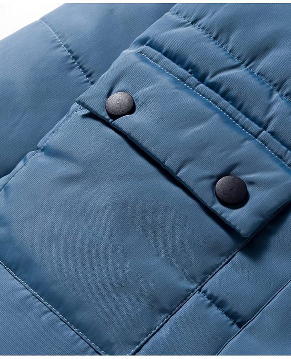 Babyhug Woven Full Sleeves Solid Hooded Padded Jacket - Blue