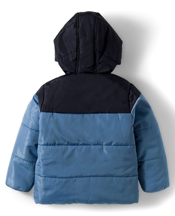 Babyhug Woven Full Sleeves Solid Hooded Padded Jacket - Blue