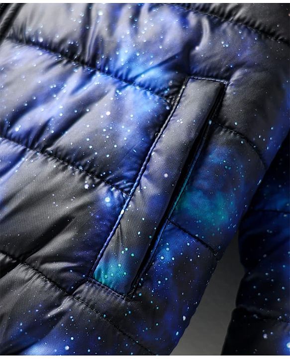 Babyhug Woven Full Sleeves Hooded Padded Jacket With Galaxy Theme Print - Navy Blue