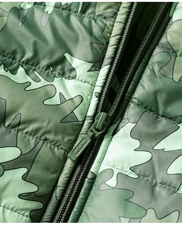 Babyhug Woven Full Sleeves Hooded Padded Jacket With Abstract Print - Olive Green
