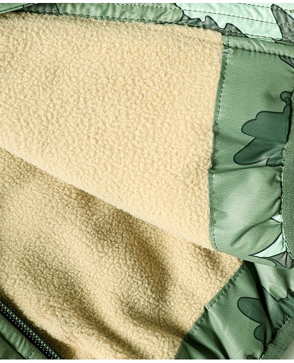 Babyhug Woven Full Sleeves Hooded Padded Jacket With Abstract Print - Olive Green