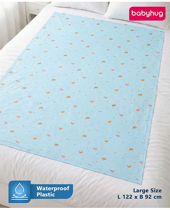 Babyhug Soft Plastic 100% Waterproof Bed Protector & Diaper Changing Sheet Large Size Dolphin Print - Blue| Easy to Clean| Travel Friendly
